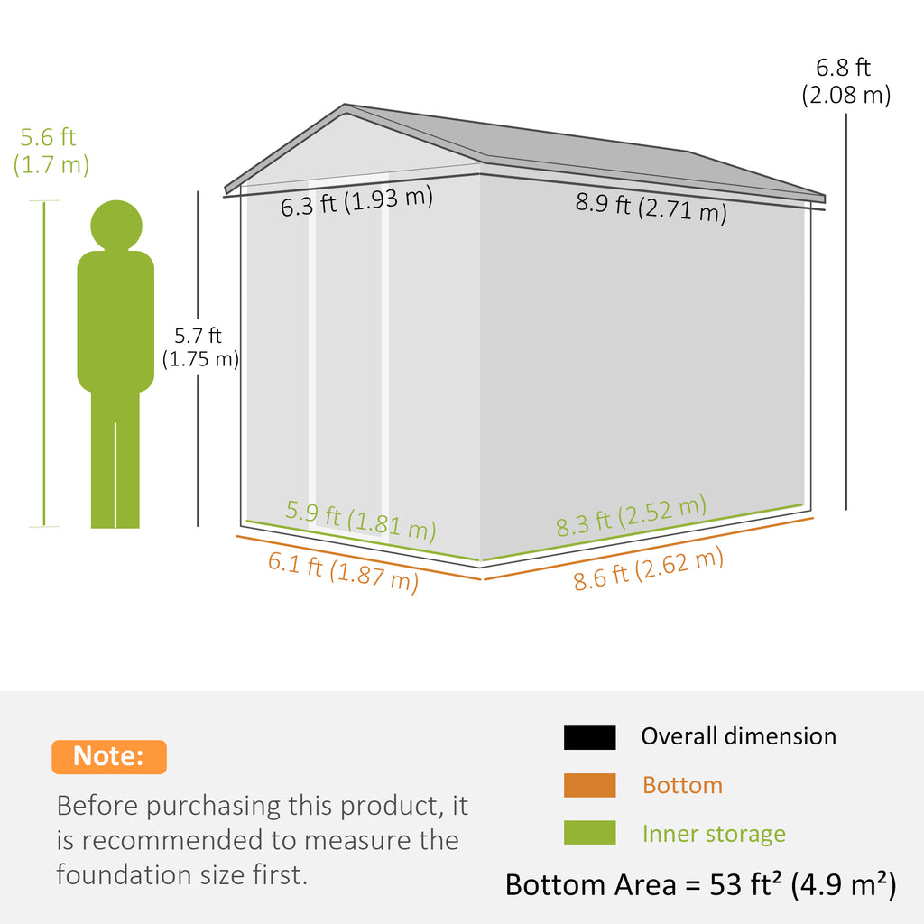 9' x 6' Garden Shed, Outdoor Storage Patio Shed w/ Sloped Roof, Lockable Door for Patio Lawn, Dark Grey