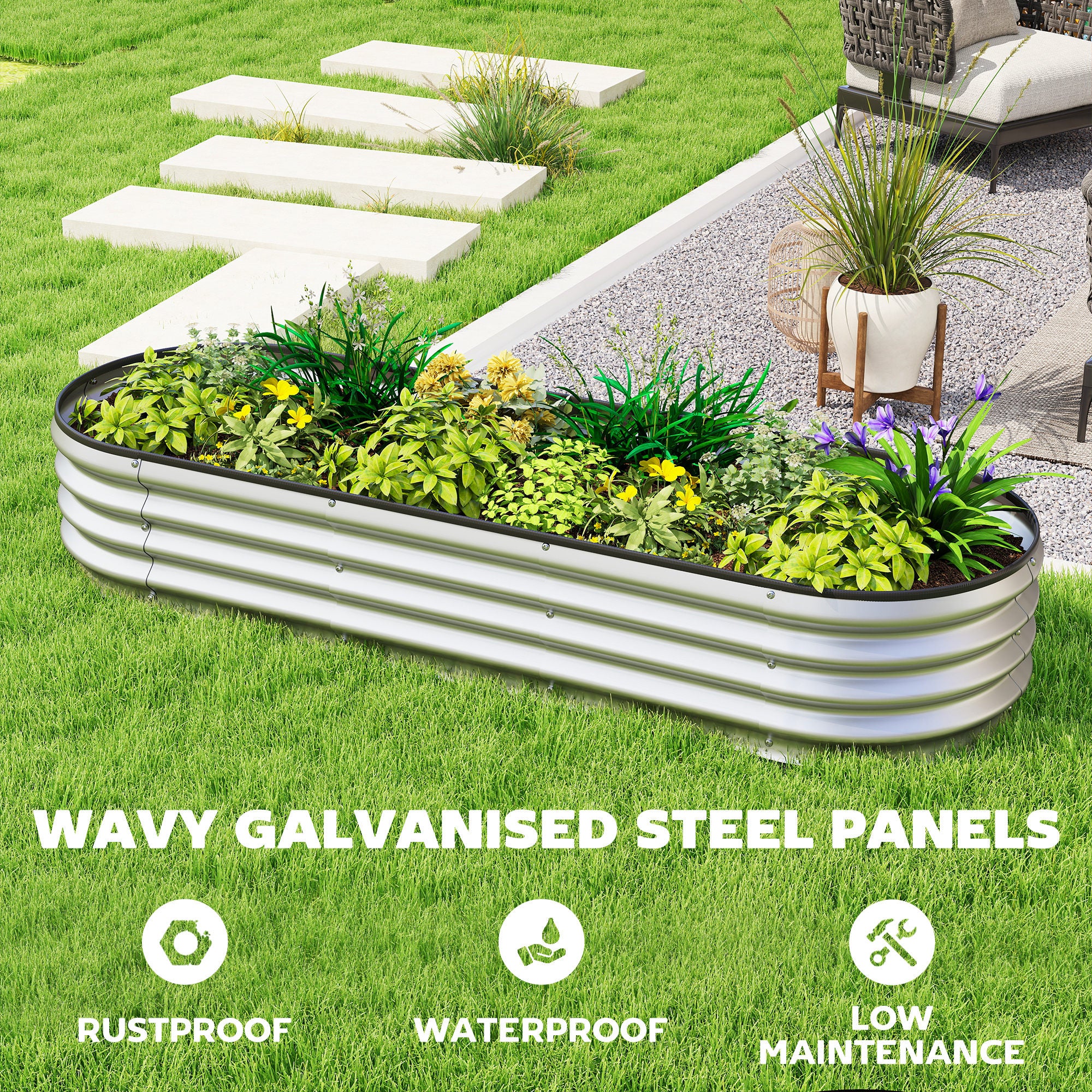 Galvanized Raised Garden Bed, 6 x 2 x 1 Modular Metal Garden Beds with Rubber Strip Edging, Heavy-Duty Outdoor Planter Box for Vegetables, Flowers and Herbs, Silver