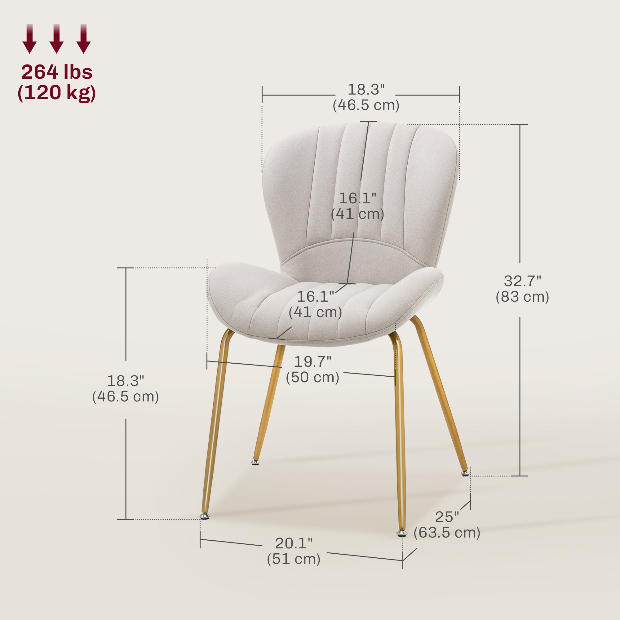 Dining Chairs Set of 4, Modern Accent Chair with Cushioned Backrest, Upholstery for Living Room, Cream White
