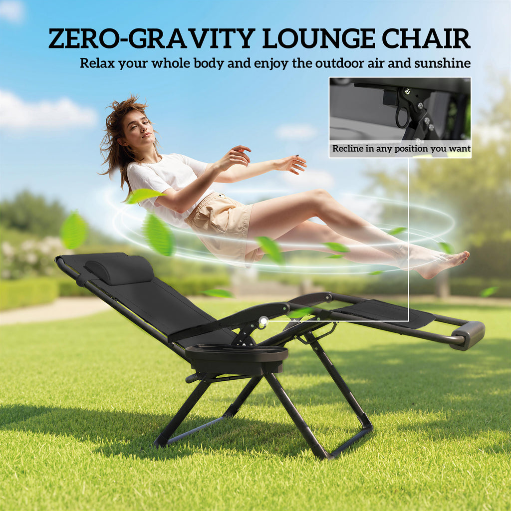 Zero Gravity Chair, Reclining Outdoor Lounger Chair with Cup Holder, 400 LBS Capacity, Black