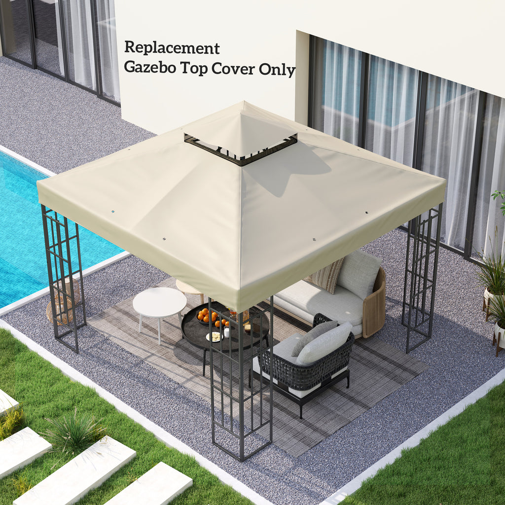 10' x 10' Gazebo Canopy Replacement Cover, 2-Tier Garden Gazebo Roof Replacement, UPF30+, TOP COVER ONLY, Cream White