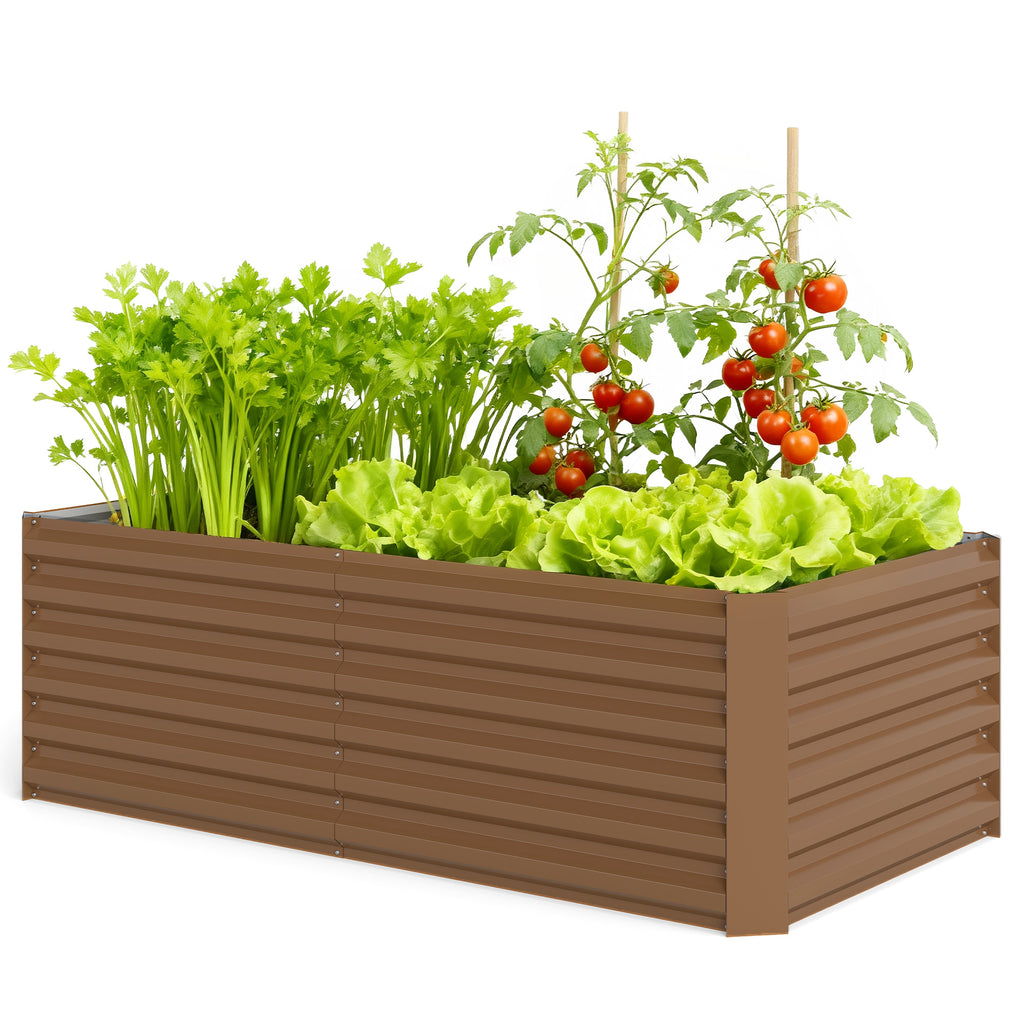 6' x 3' x 2' Raised Garden Bed, Galvanized Planter Box for Growing Flowers, Herbs and Vegetables, Brown