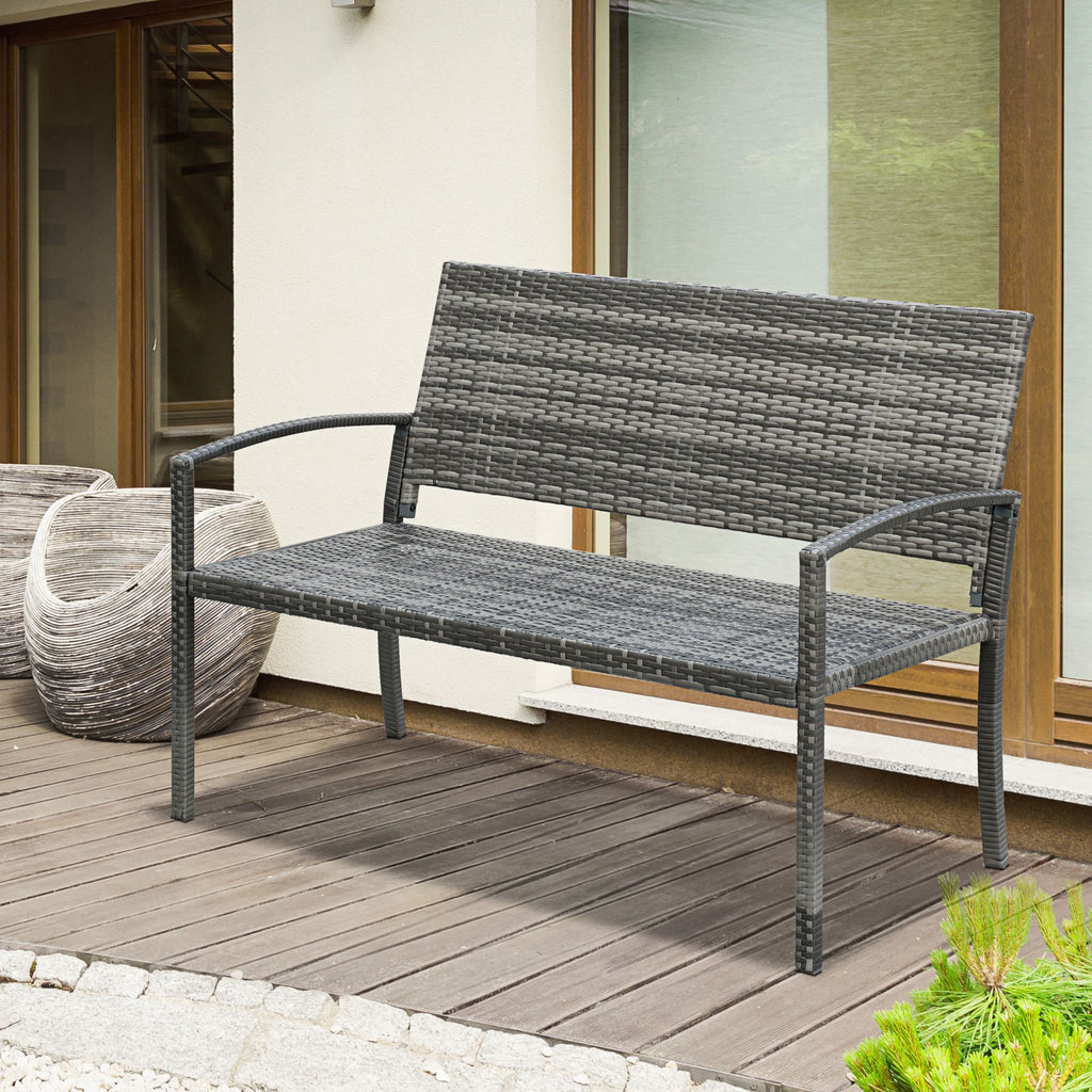 Rattan Wicker Loveseat Garden Bench Hand Woven Portable Backyard Gray