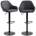 Adjustable Bar Stools Set of 2, Swivel Barstools with Footrest and Back, PU Leather and Steel Round Base, Black