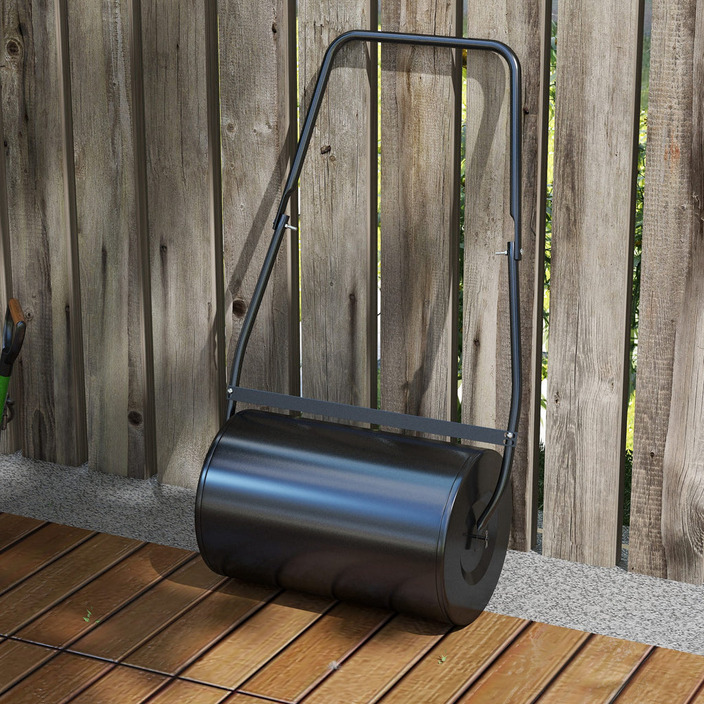 20" Push/Tow Behind Lawn Roller, Heavy Duty Sod Drum Roller Filled with 11 Gal Water/Sand, Grass Flattener for Yard, Patio, Park, Black