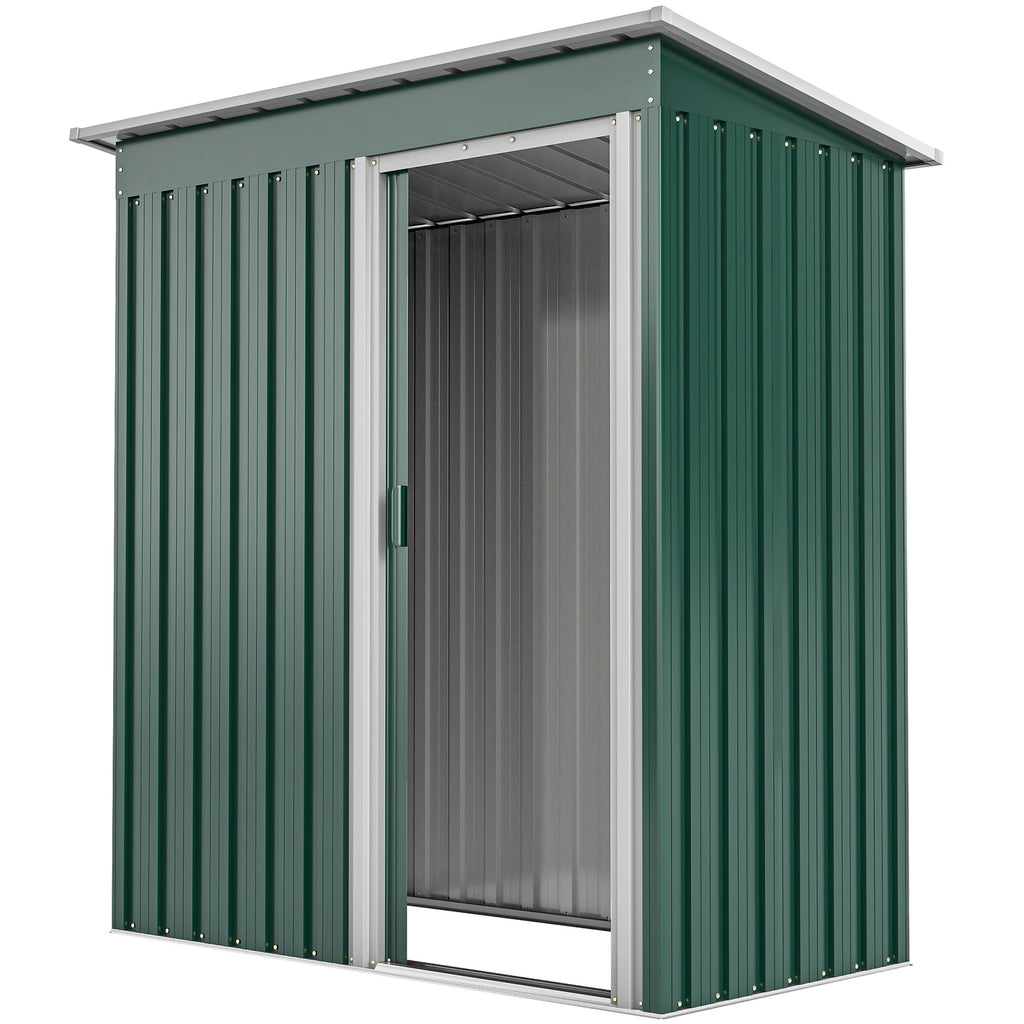 5 x 3 FT Outdoor Storage Shed with Sliding Door and Sloped Roof, Steel Frame Garden Shed Tool Equipment, Green