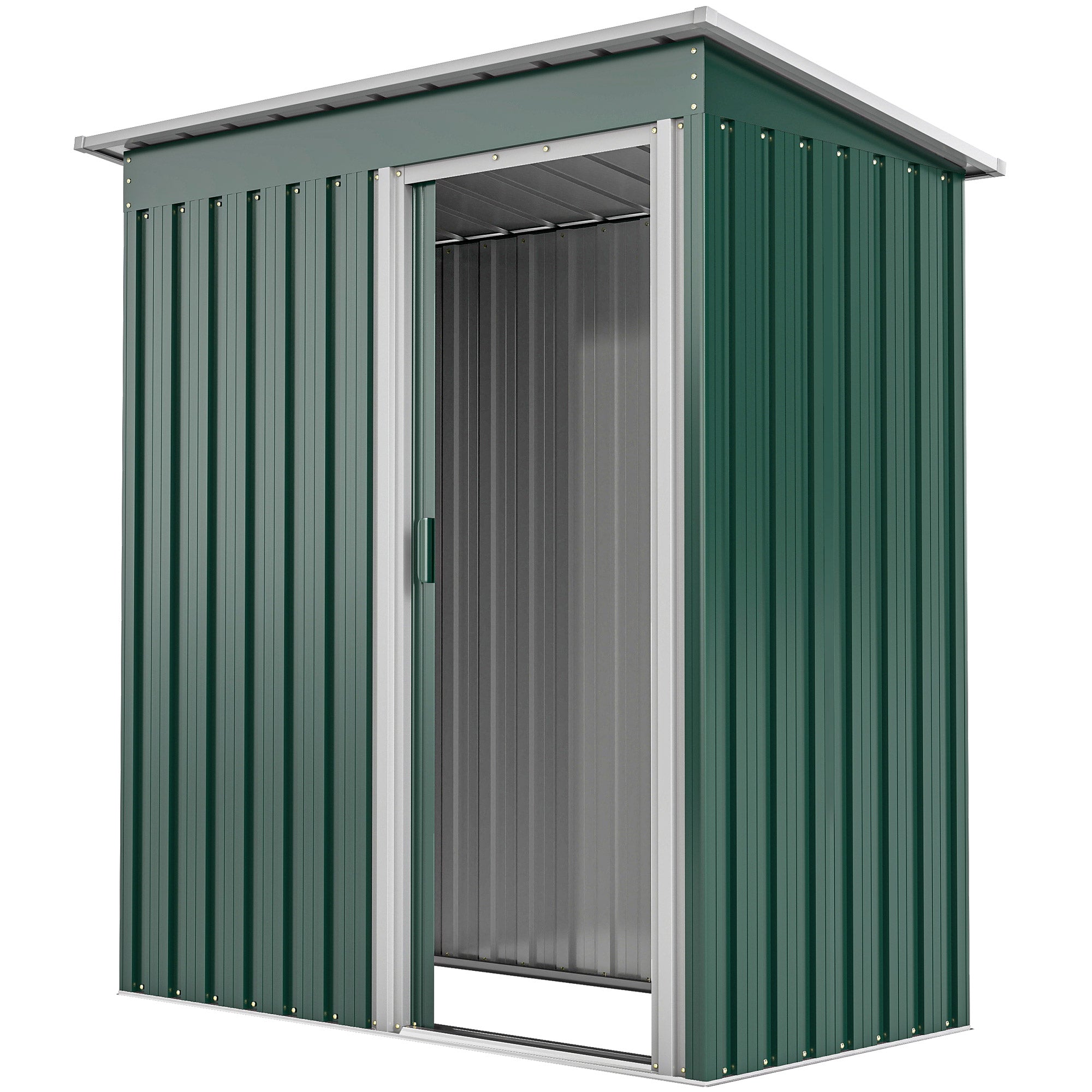 5 x 3 FT Outdoor Storage Shed with Sliding Door and Sloped Roof, Steel Frame Garden Shed Tool Equipment, Green