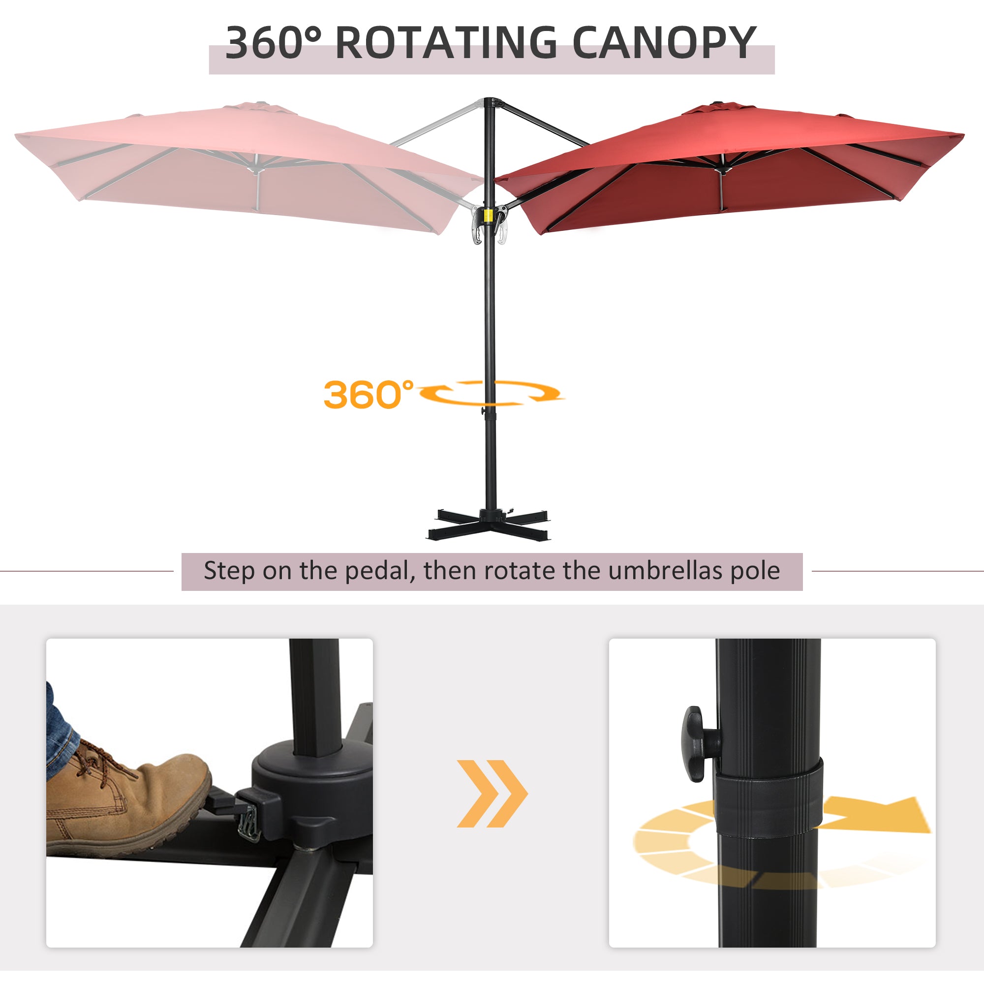 8' x 8' Square Patio Hanging Offset Umbrella with 360Â° Rotation, Aluminum Outdoor Cantilever Parasol with Crank & Tilt, Sun Canopy Shelter with Cross Base, Wine Red