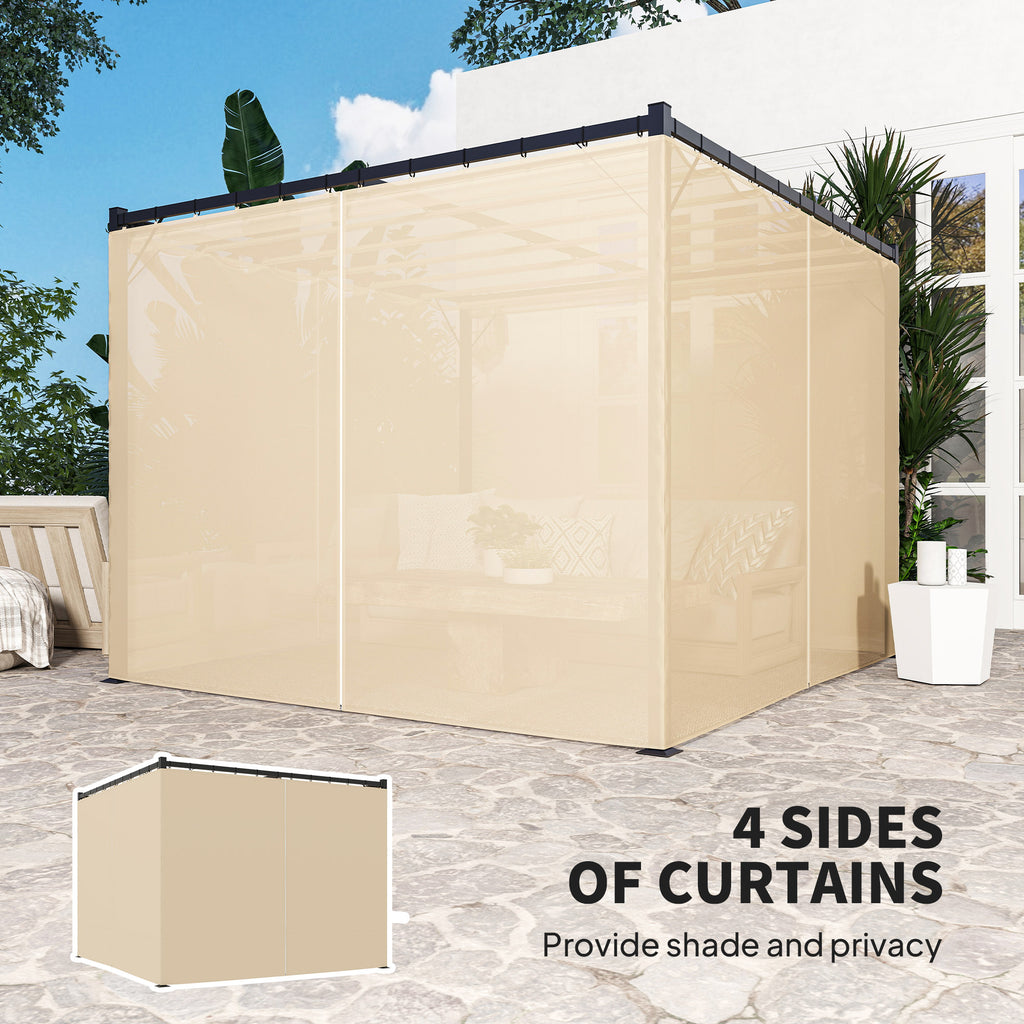 10' x 10' Retractable Pergola Canopy with Sidewalls, Metal Outdoor Gazebo Sun Shade Shelter, Beige
