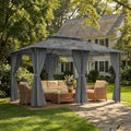 13'L x 10'W x 8.7'H Patio Gazebo Outdoor 2-Tiers Garden Canopy Yard Sunshade Shelter with Curtains, Grey
