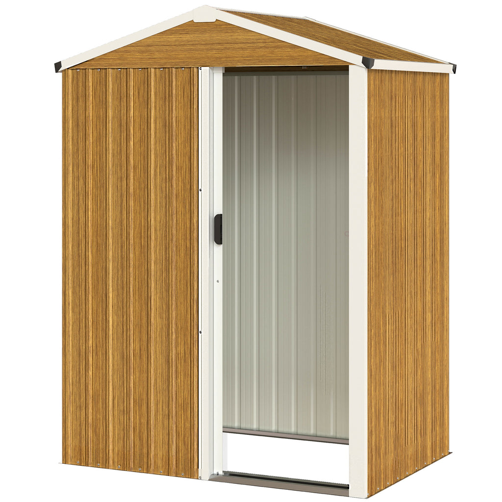 4.5 x 3ft Outdoor Storage Shed, Waterproof Metal Garden Shed with Lockable Door for Backyard, Patio, Lawn, Wood Grain