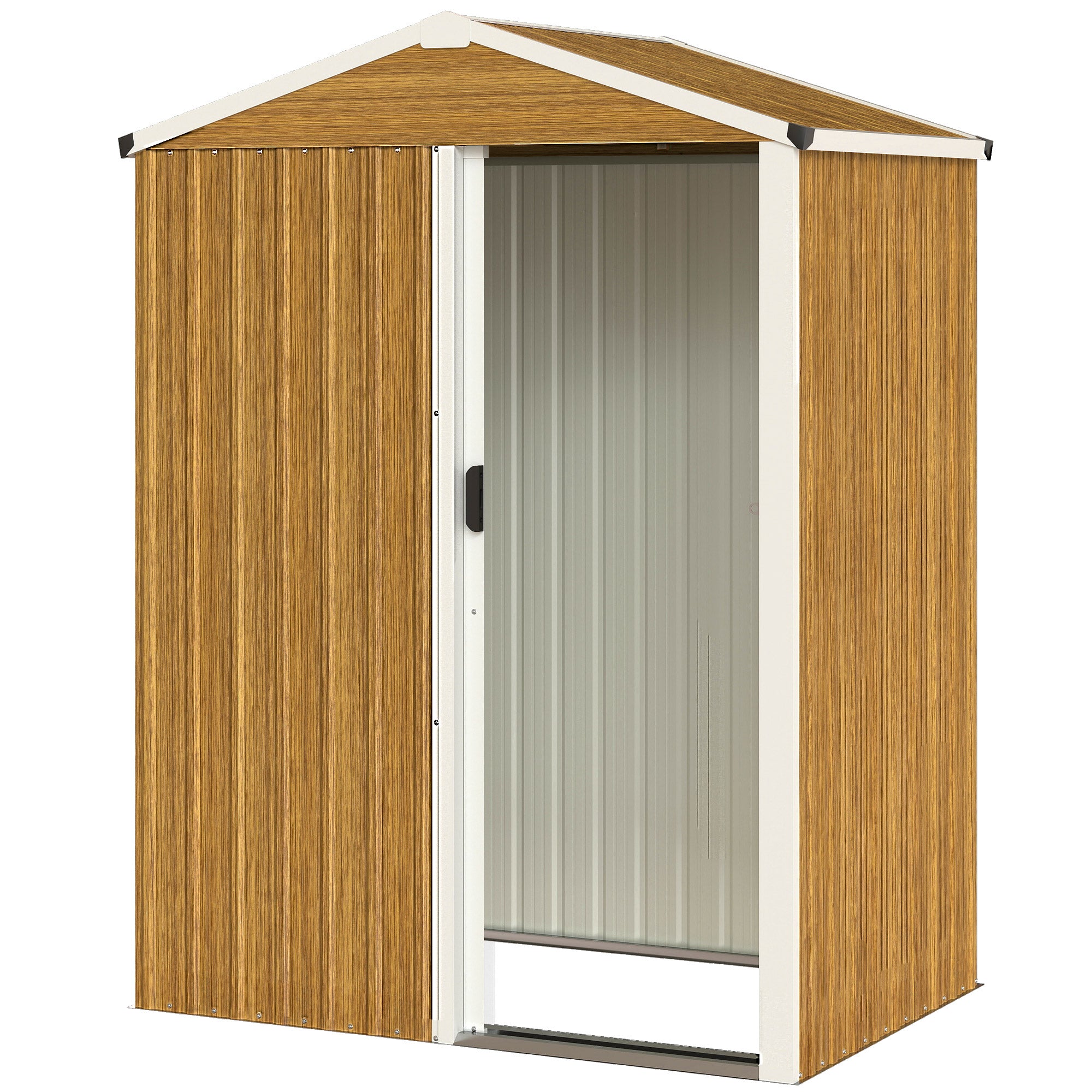 4.5 x 3ft Outdoor Storage Shed, Waterproof Metal Garden Shed with Lockable Door for Backyard, Patio, Lawn, Wood Grain