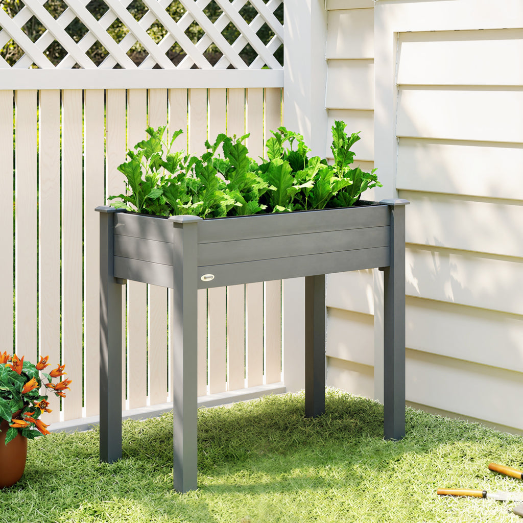 34"x18"x30" Wooden Raised Garden Bed, Elevated Planter Box with Legs, Drainage Holes, Inner Bag for Garden, Dark Grey