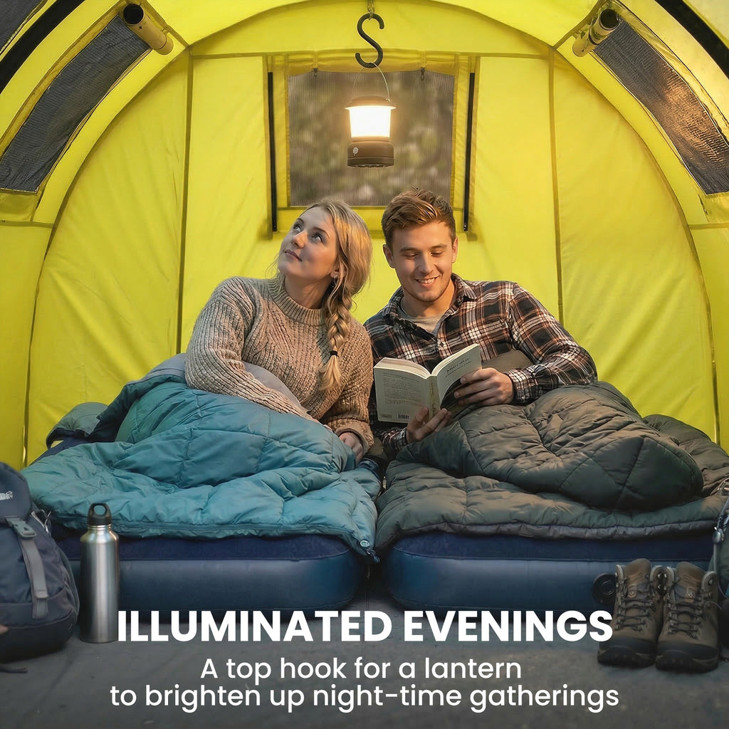 3-4 Person Camping Tent with 2 Rooms, 3000mm Waterproof Portable Family Tent with Carry Bag, Yellow