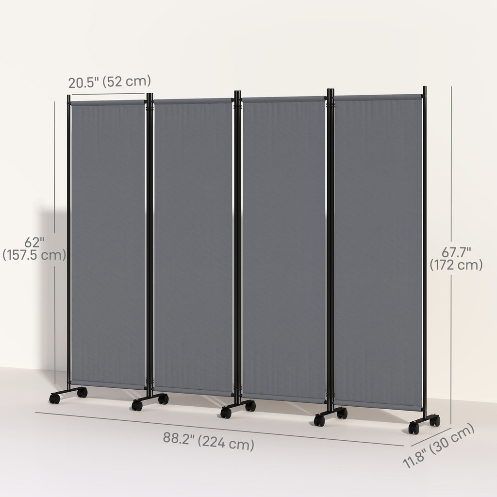 Folding Room Divider with Castor Wheels, Rolling Privacy Screen for Home Office Bedroom, 5.6ft Tall