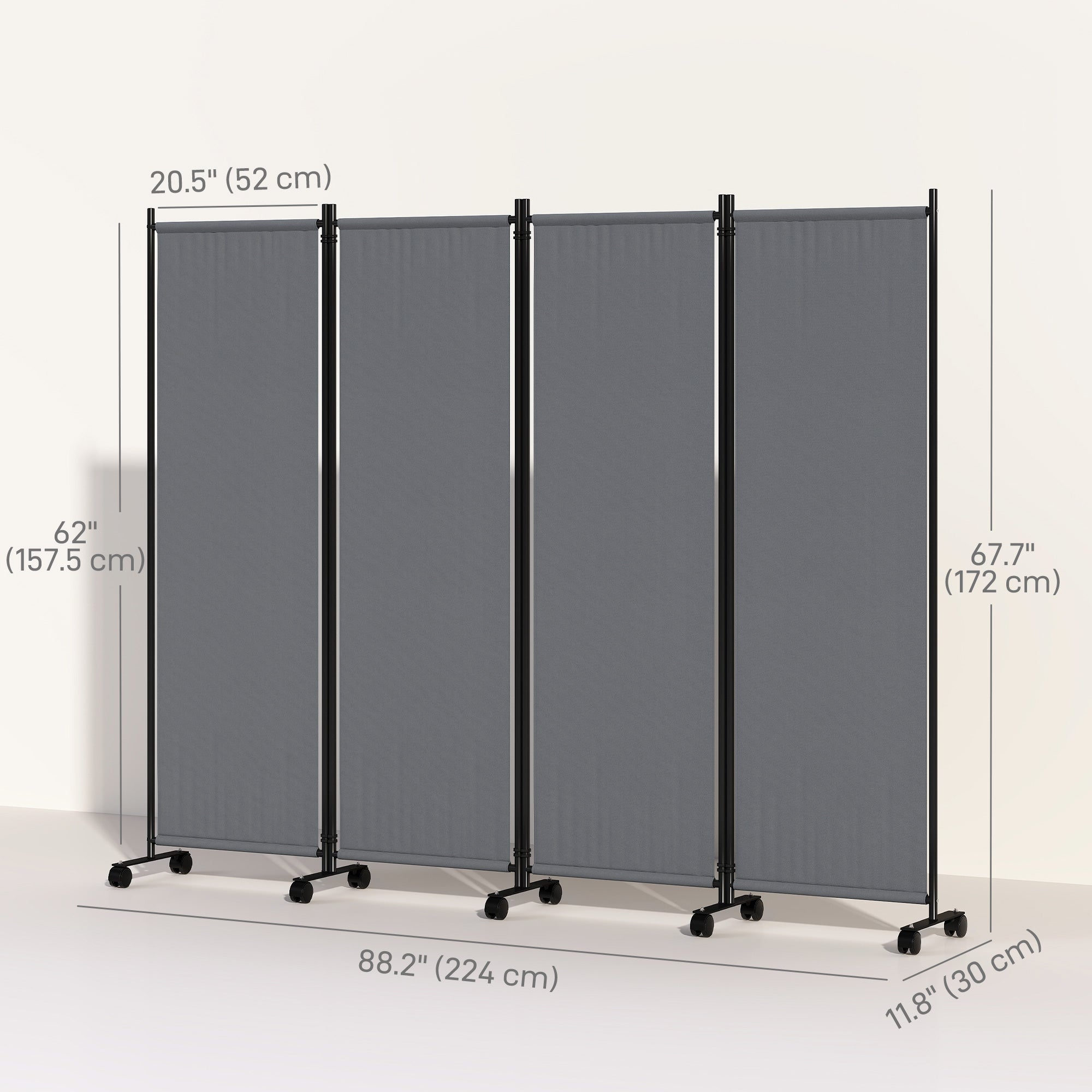 Folding Room Divider with Castor Wheels, Rolling Privacy Screen for Home Office Bedroom, 5.6ft Tall