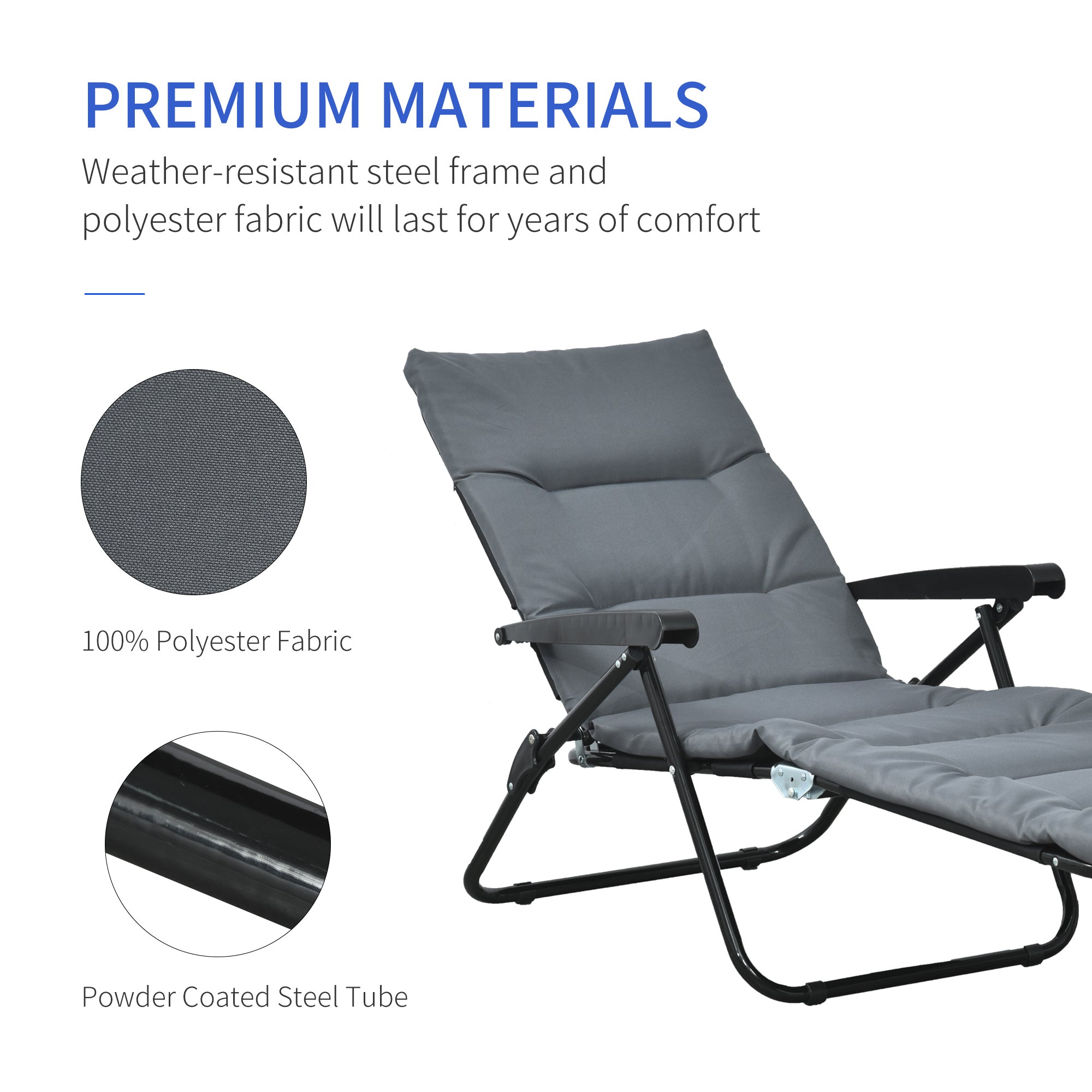 Foldable Lounge Chair, Reclining Patio Sun Lounger with 6-Position Adjustable Back, Grey