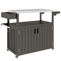 Outdoor Bar Cart with Storage Cabinet, Stainless Steel Outdoor Bar Table Top, Wheeled HDPE Kitchen Island for Food Prep