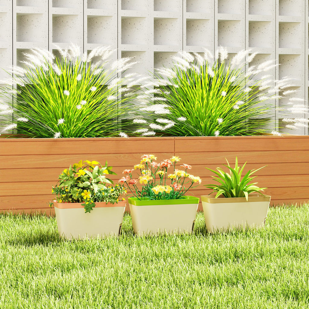 3 Pack Self Watering Flower Pots, 10.5 Inch Planter Box with Water Level Indicator for Vegetables, Succulents Plants