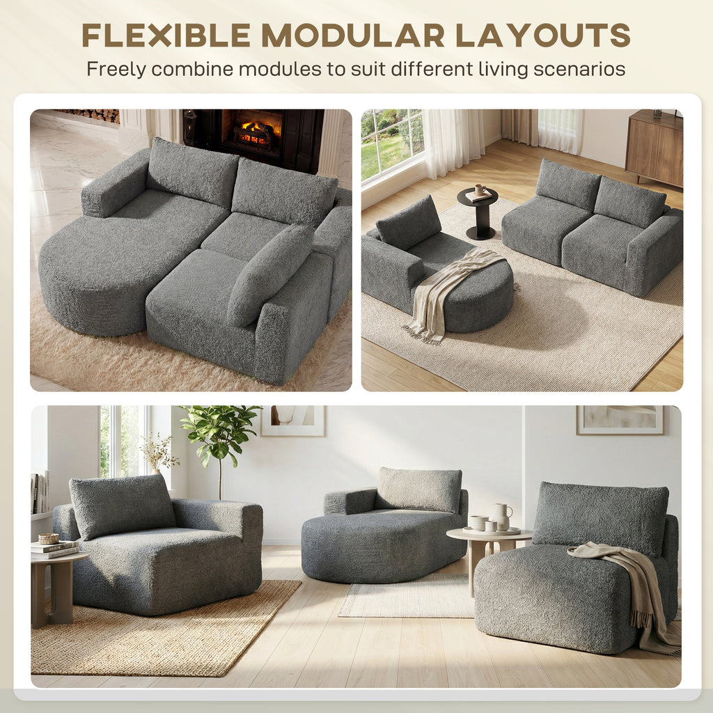 L Shaped Cloud Boneless Couch, Modular Sectional Sofa with Chaise and Deep Seat for Living Room, Bedroom, Dark Grey