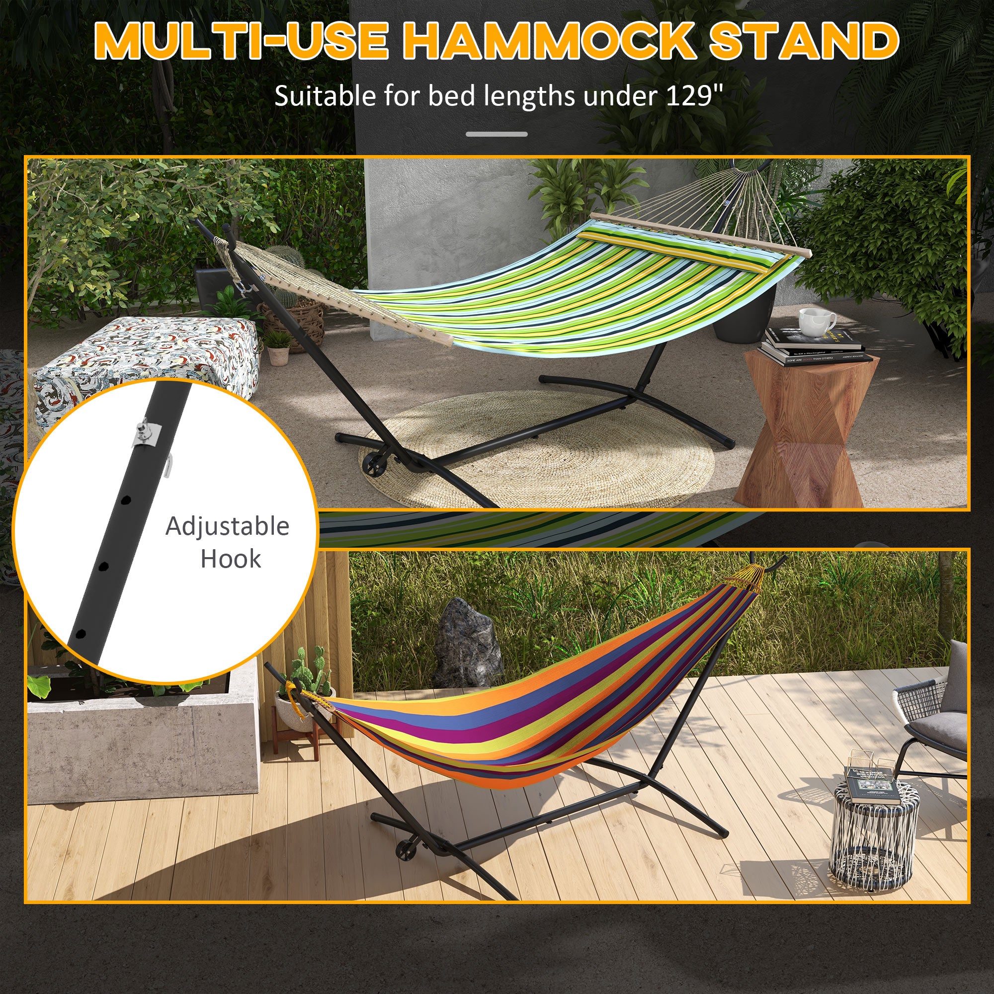 9.5ft Hammock Stand Only, Portable Hammock with Wheels, Adjustable Hammock Net Stand, for String-style, Brazilian-style, Flat-style, Rope-style Hammocks, Black