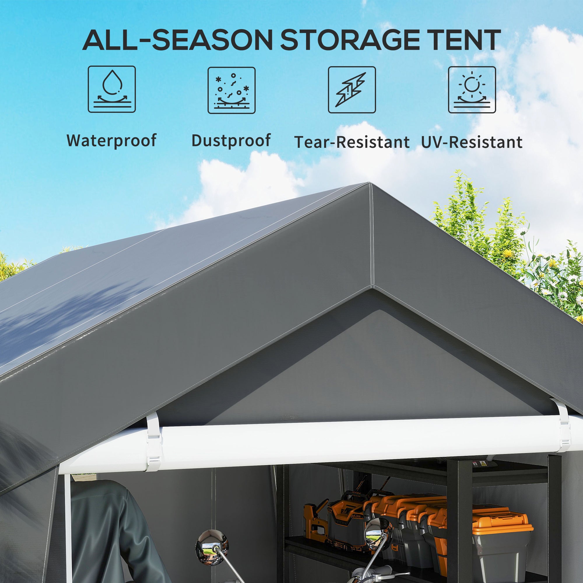10' x 10' Outdoor Storage Shed Portable Garage with Roll-up Door for Motorcycle, Bike, Garden Tools, Dark Grey