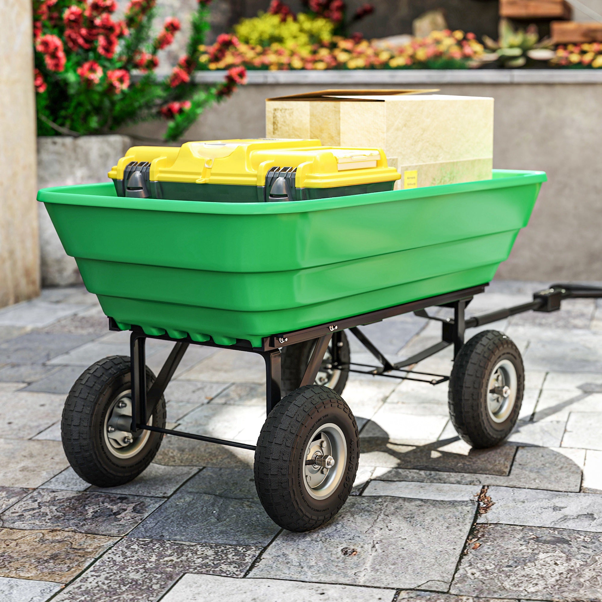 Set of 2 Pneumatic Wheels, 10" Wheelbarrow Wheels Replacement for Barn Carts, Hose Carts, Garden Carts, Black