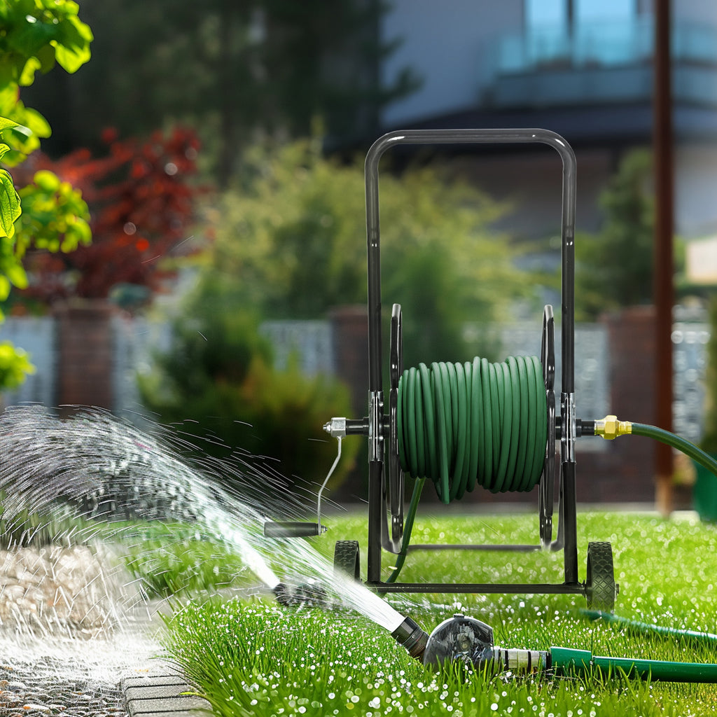 98 ft of 5/8" Hose Reel Cart (Hose Not Included), Garden Water Hose Carts with Wheels for Yard, Lawn, Black