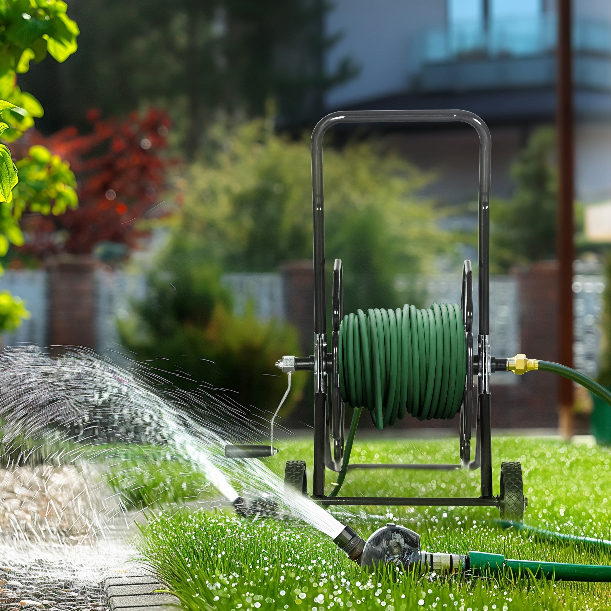 98 ft of 5/8" Hose Reel Cart (Hose Not Included), Garden Water Hose Carts with Wheels for Yard, Lawn, Black