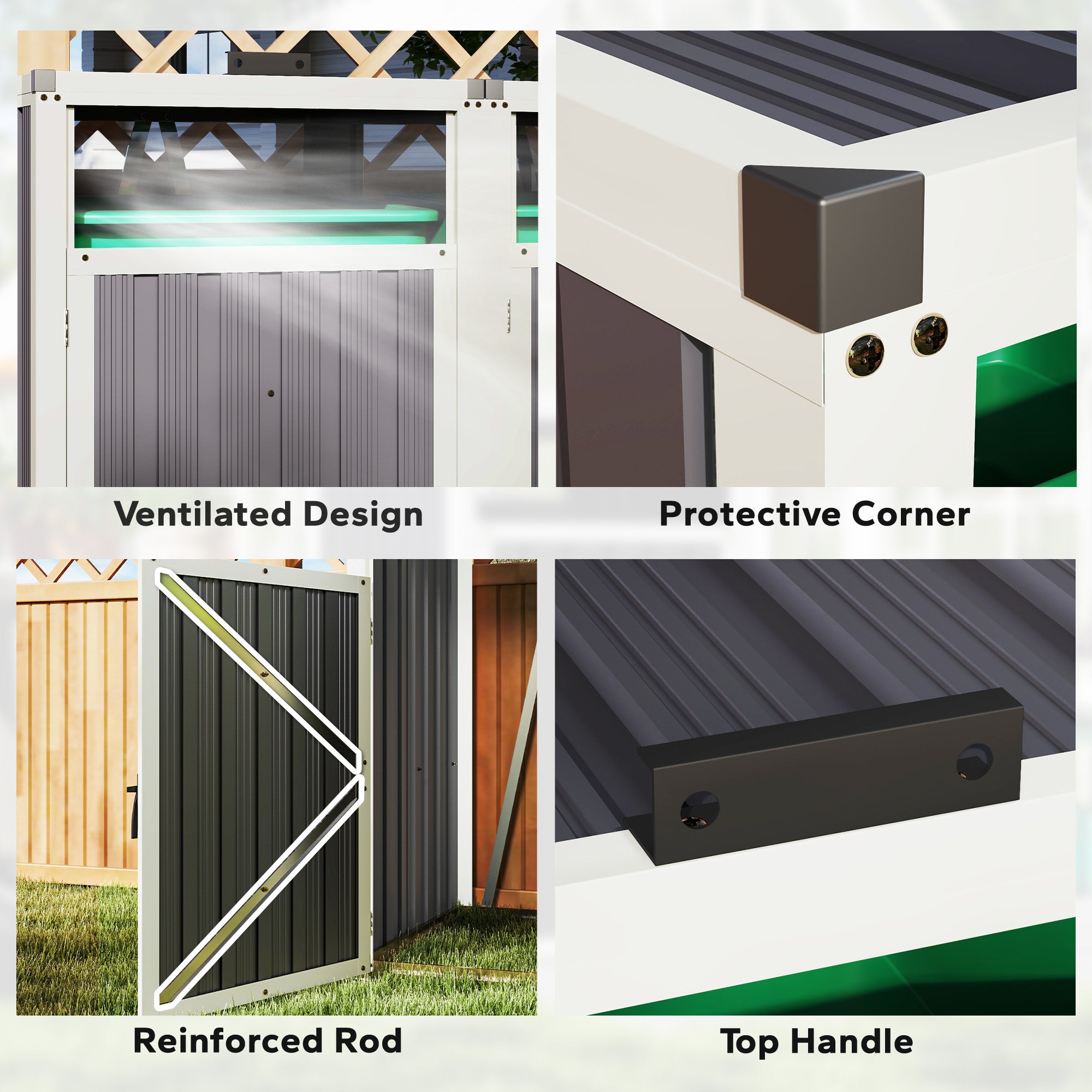 Double Garbage Bin Shed, Lockable Outdoor Storage Shed with Openable Lid, Galvanized Frame for Garden Patio, Dark Grey