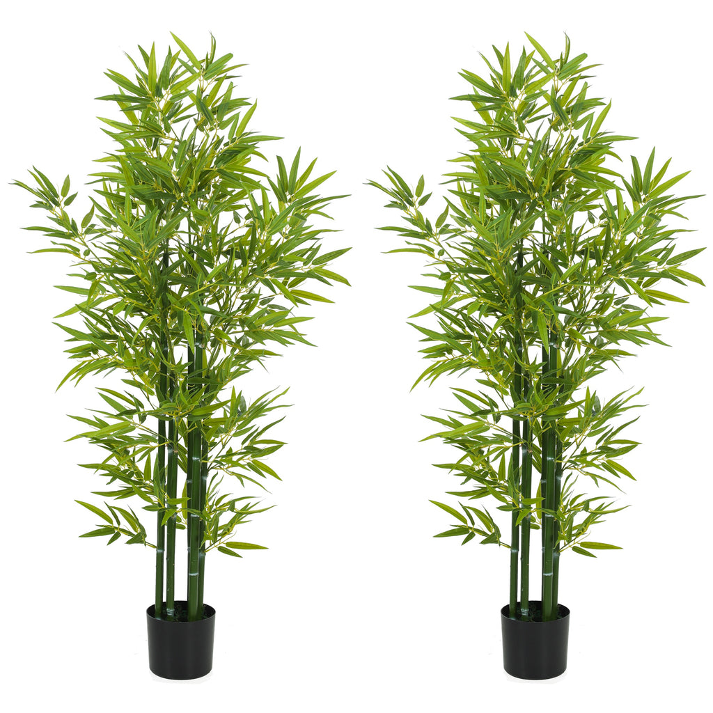 5FT Artificial Bamboo Tree, Faux Decorative Plant in Nursery Pot for Indoor Decor, Set of 2