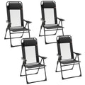 Set of 4 Camping Chairs, Outdoor Folding Lounge Chair Set with 5 Level Adjustable Backrest, Removable Headrest, Armrest for Camping, Backyard, Black