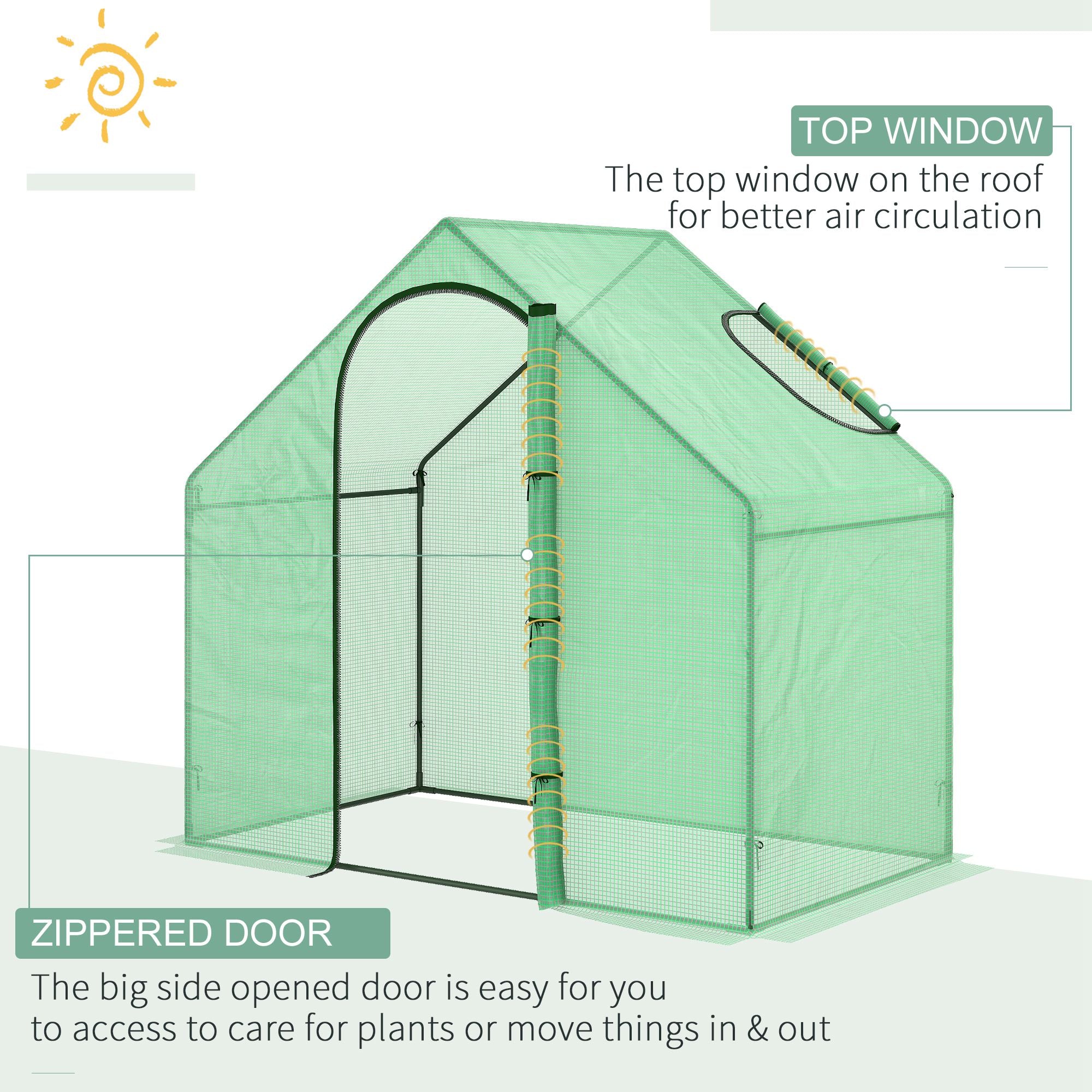 6 x 3.3 x 5.5ft Walk-in Garden Greenhouse with Door & Top Window, Portable Mini Greenhouse for Plants Flowers Herbs Tomatoes, Outdoor Hot House Growing Tent with Steel Frame & PE Cover