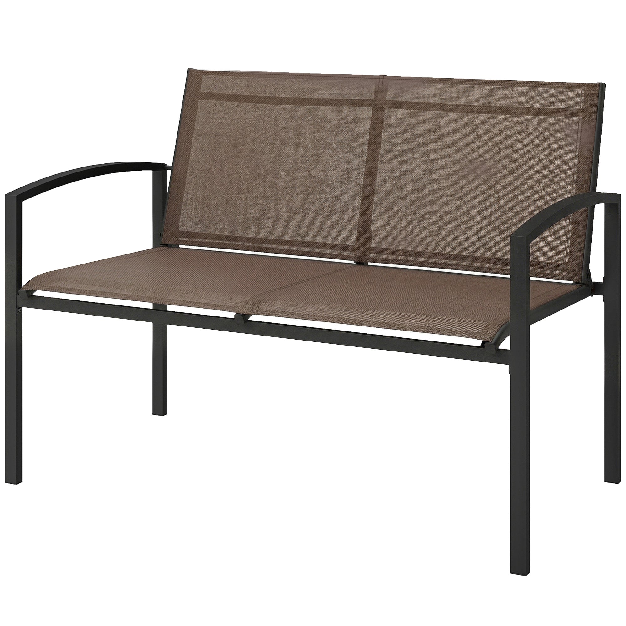 Outdoor Garden Bench, 44 in Metal Patio Garden Park Bench with Breathable Mesh Fabric, 528 lb Load Capacity, Dark Brown