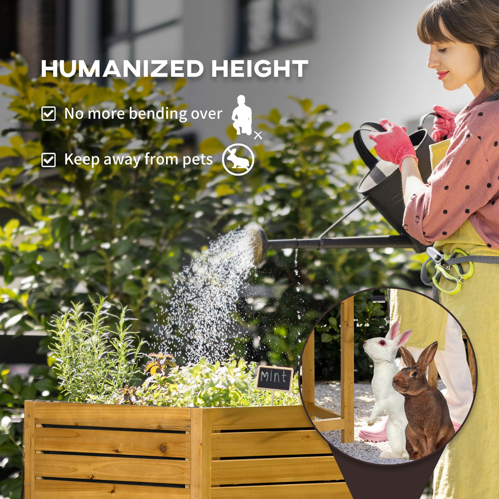 Raised Garden Bed with Folding Side Table, Elevated Wood Planter Box for Flowers and Vegetables, Use for Patio, Balcony