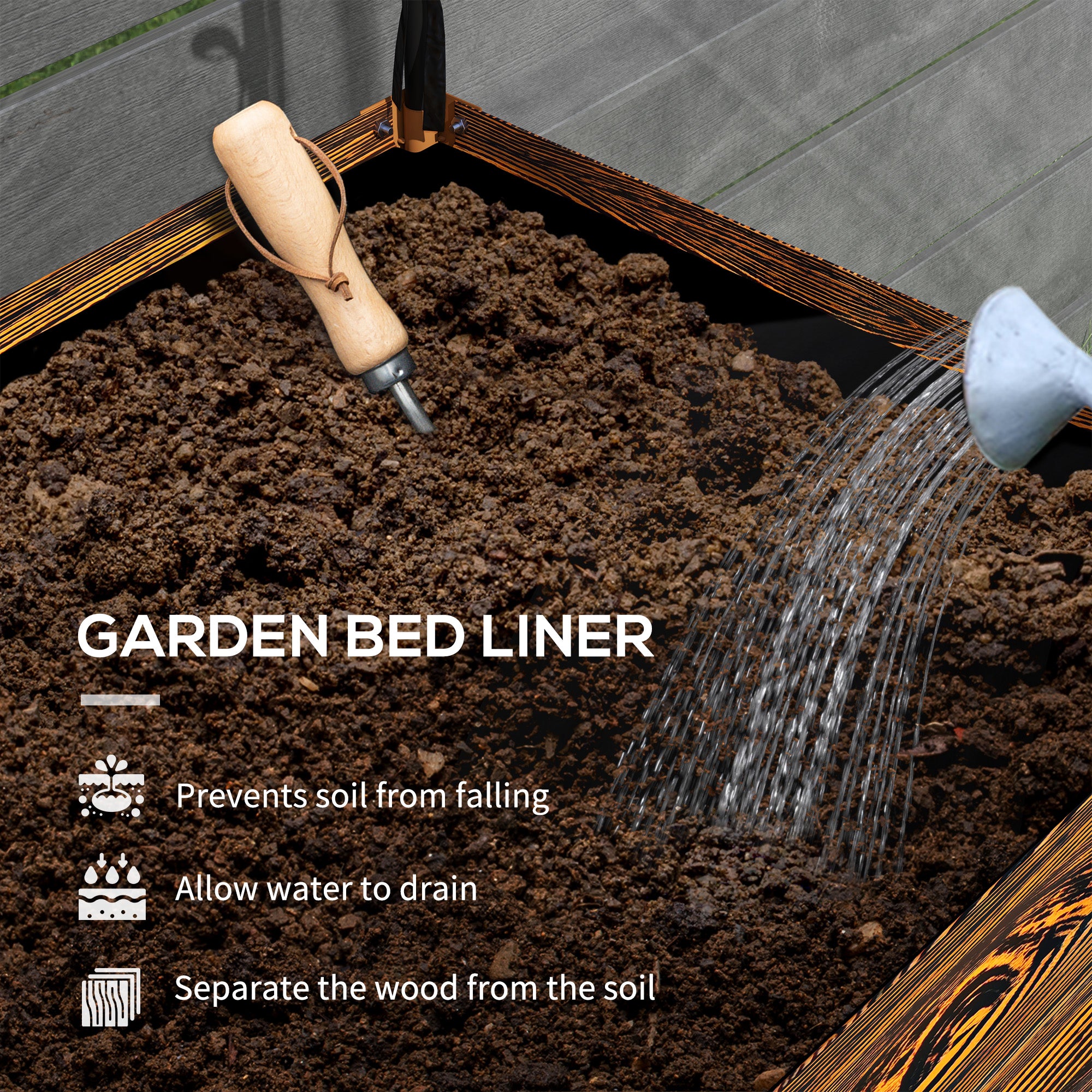 Raised Garden Bed with Cover, Metal Elevated Planter Box with Bottom Shelf and Liner, Dark Brown Wood Effect
