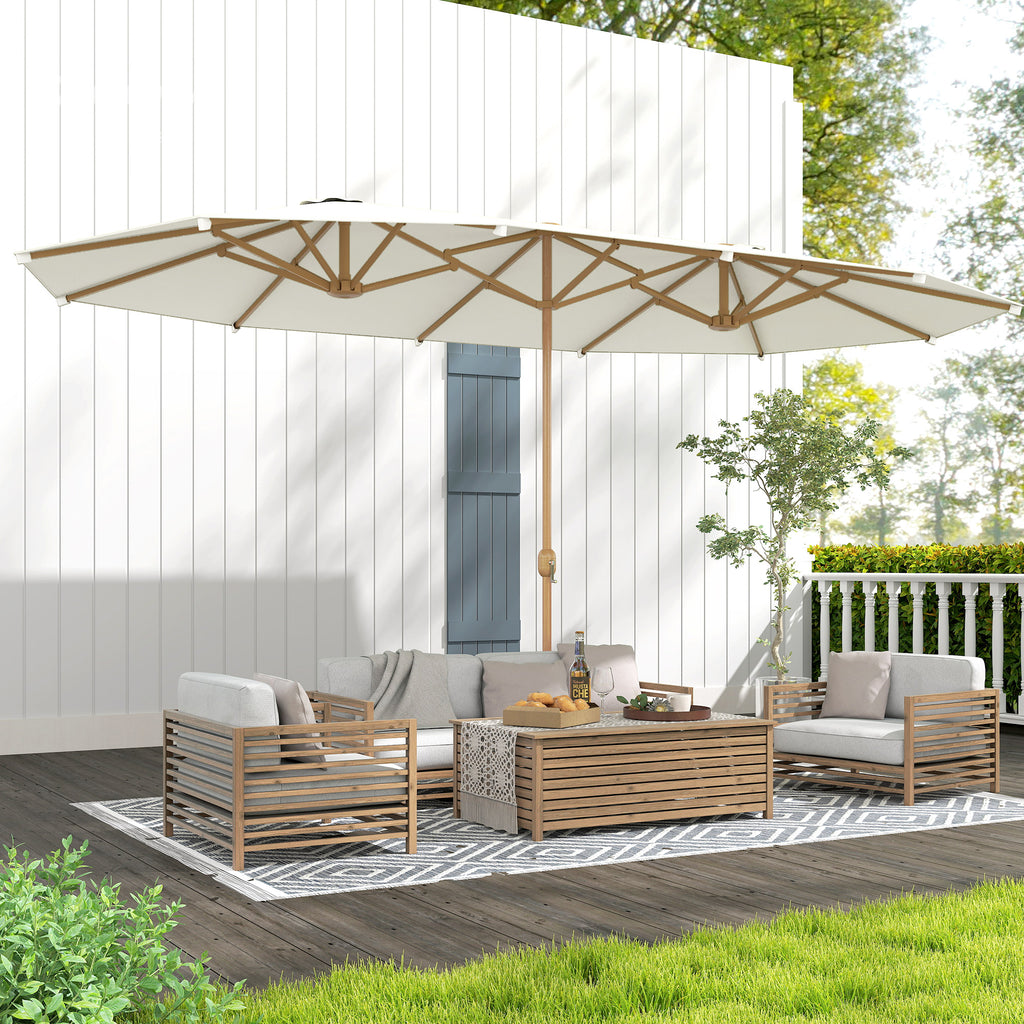 Double Garden Parasol 179.1"W x 104.3"D with Crank, 12 Steel Ribs & 180g/ãŽ¡ Polyester, UV30+ Protection, Beige