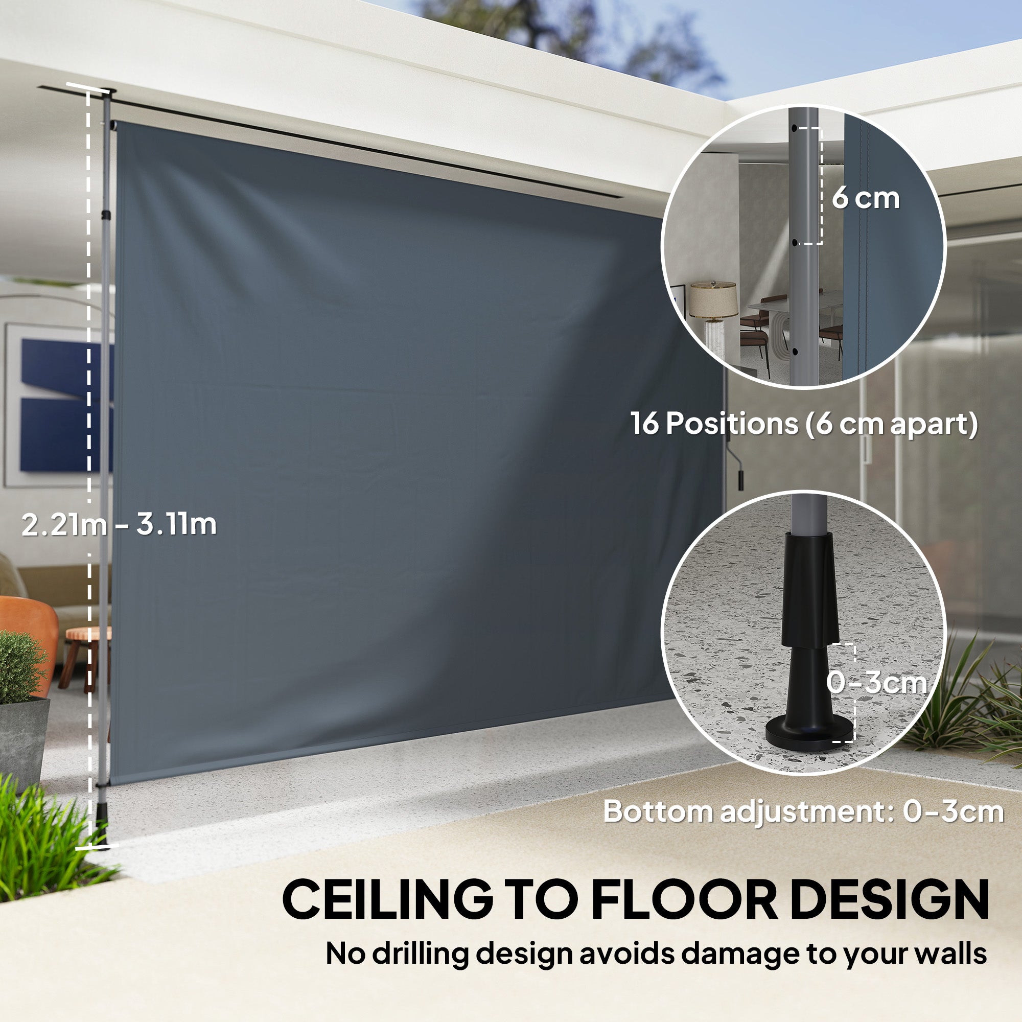 11.5' x 10' Manual Retractable Patio Awning, Outdoor Privacy Screen with UPF30+ & Water-Resistant Fabric, Dark Grey