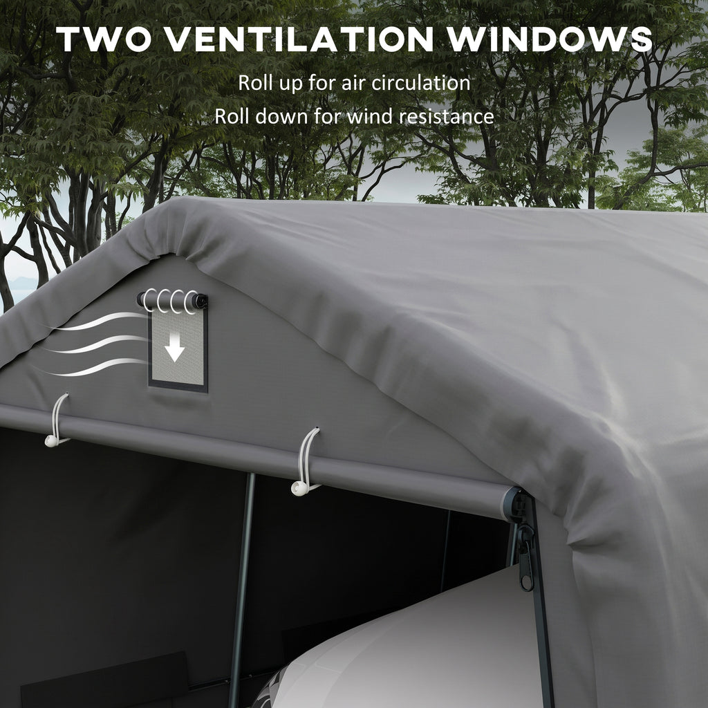 12' x 20' Portable Garage, Heavy Duty Carport Canopy with Ventilation Windows and Large Roll-up Door, Light Grey