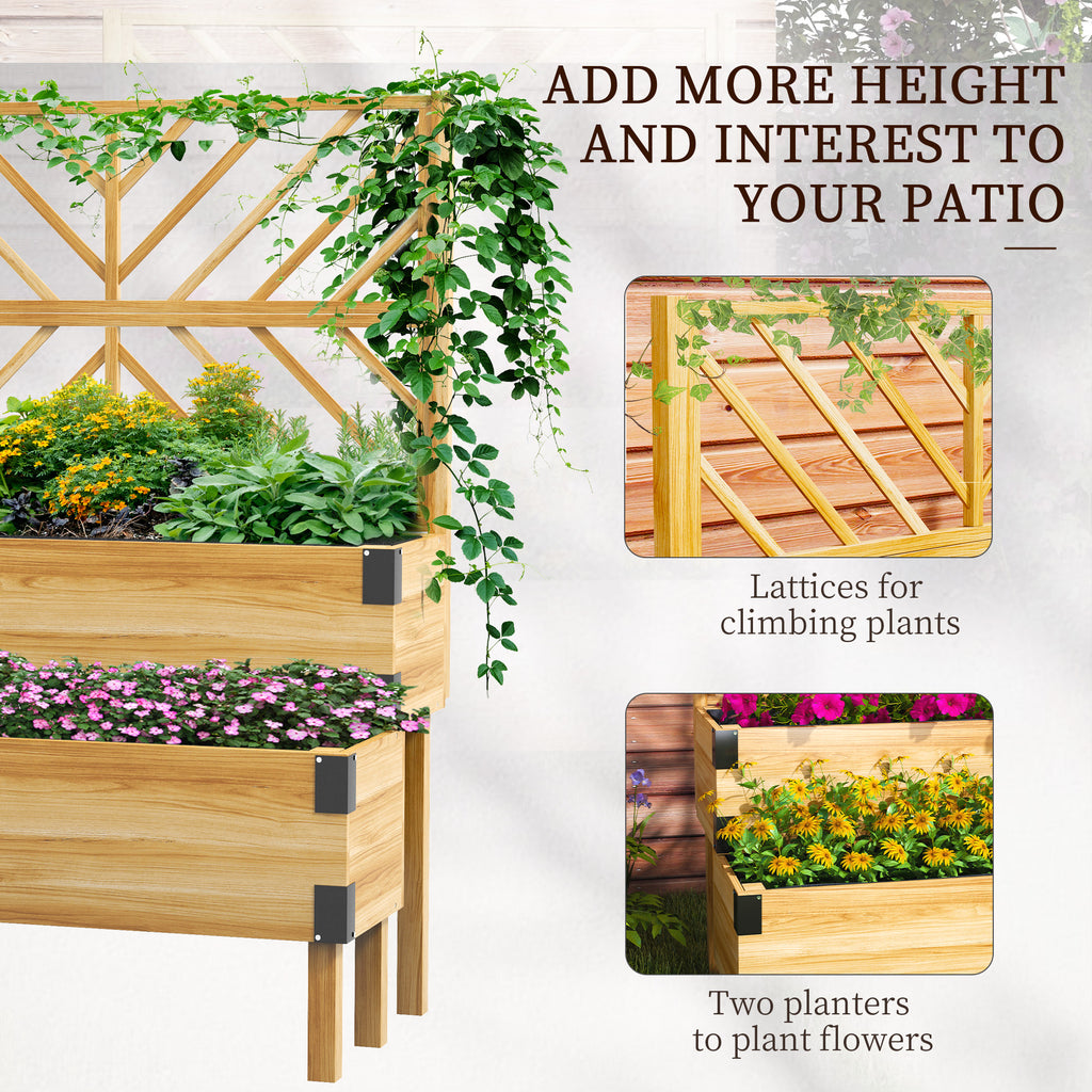 Raised Garden Bed with Trellis, 2 Tier Wooden Elevated Planter Box, for Vegetables, Flowers, Herbs, Natural
