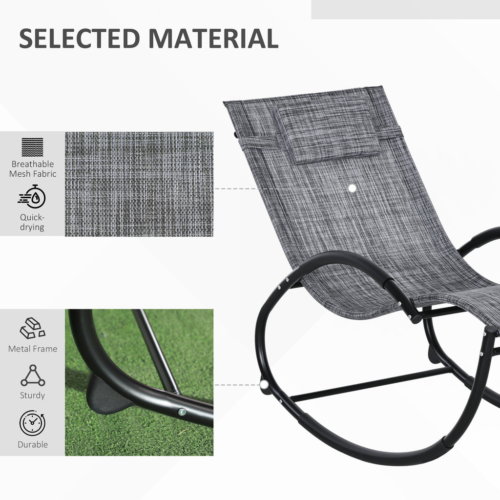 Outdoor Rocking Chair, Patio Zero Gravity Rocker with Mesh Seat and Padded Pillow for Indoor, Garden, Grey