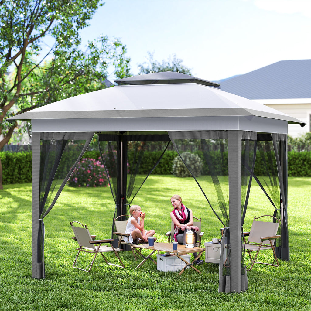 12' x 12' Pop Up Canopy Sun Shade Instant Tent Folding with Mesh Sidewalls, Grey