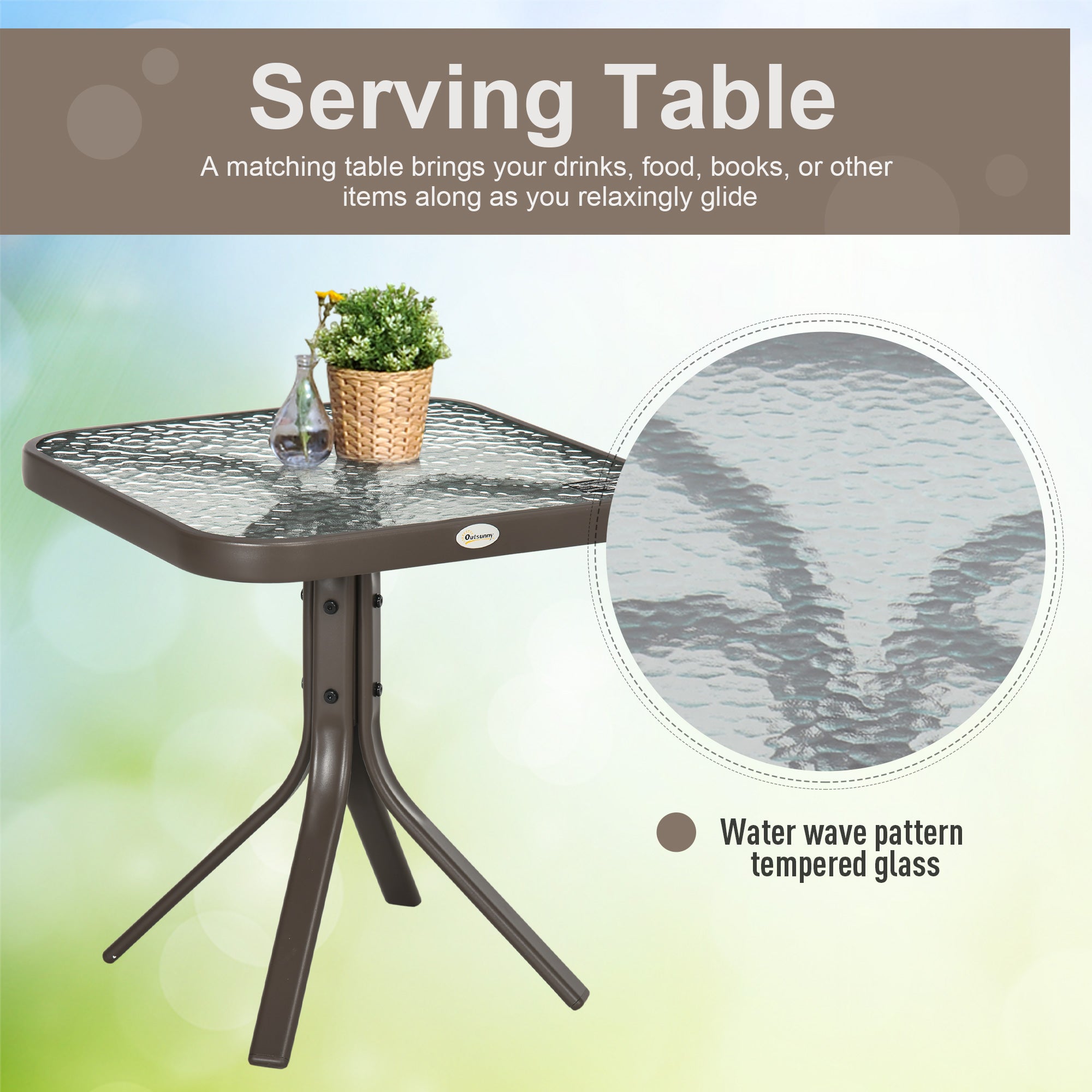 3 Piece Patio Glider Set Outdoor Gliders with Breathable Mesh Seat, Glass Top Table for Garden, Yard, Cream White