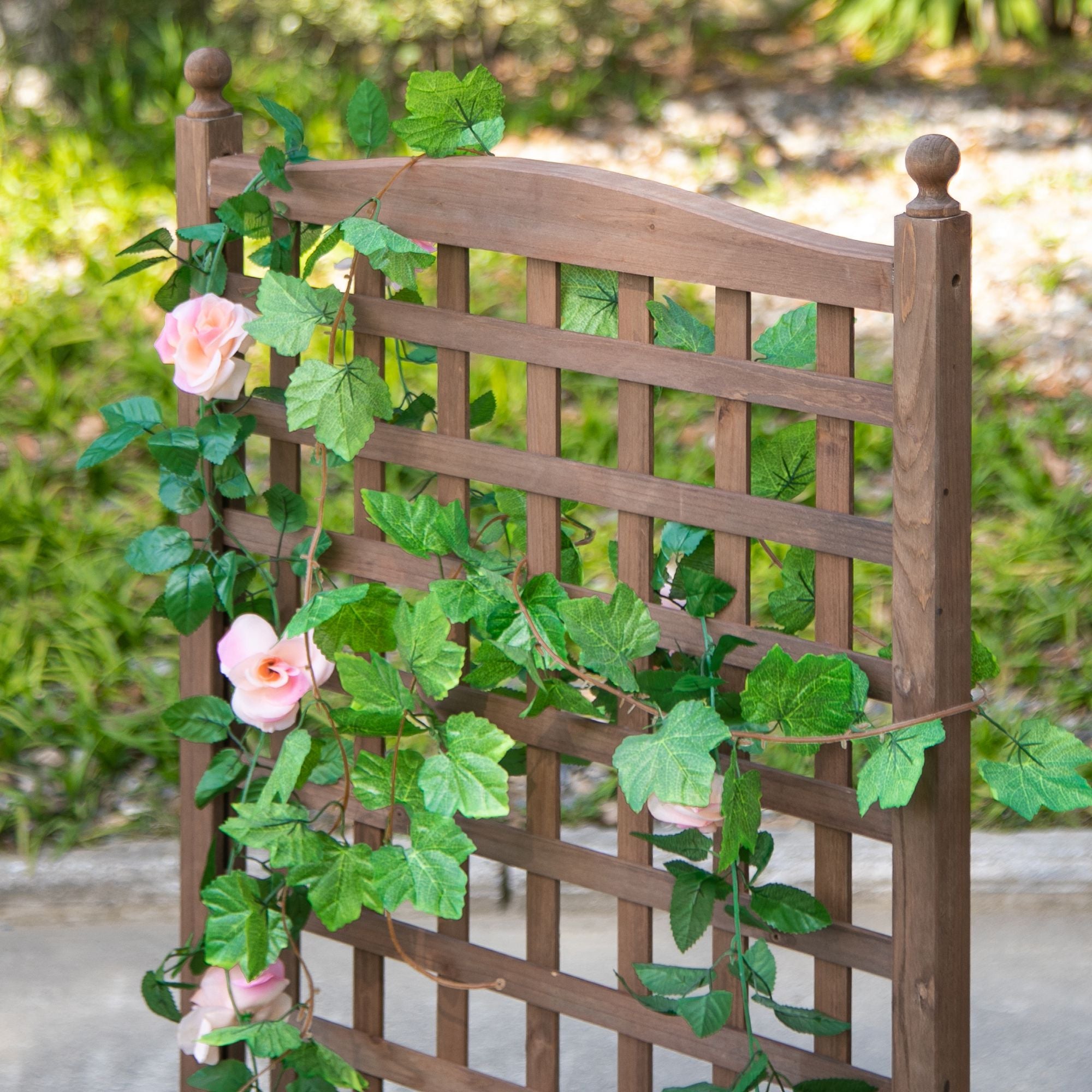 Raised Garden Bed with Trellis, Wood Planter Box for Garden, Free Standing Flower Bed, 25.2" x 11" x 47.2" Brown