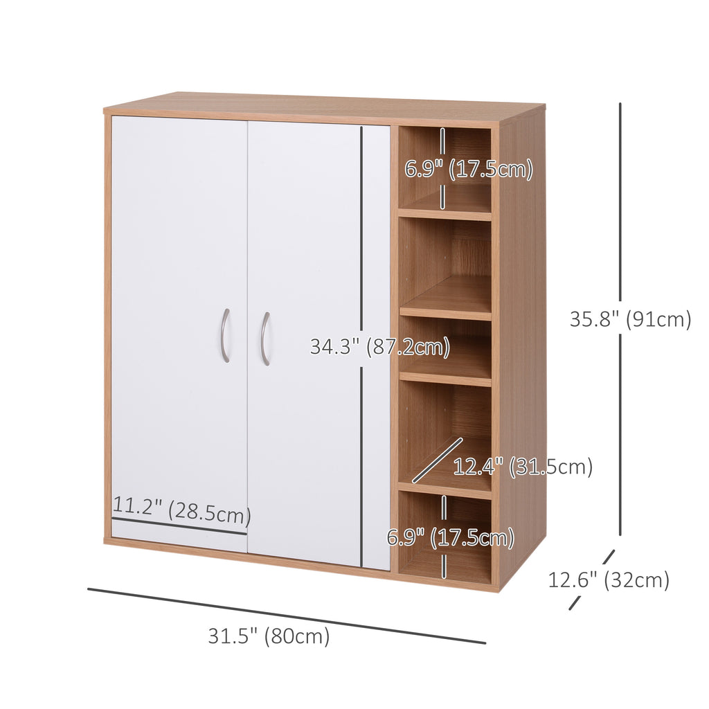 35.5" Shoe Cabinet, 3-Tier Free Standing Shoe Storage Cabinet with Adjustable Shelves and 5 Open Cubes for Entryway, Hallway, Living Room, Natural