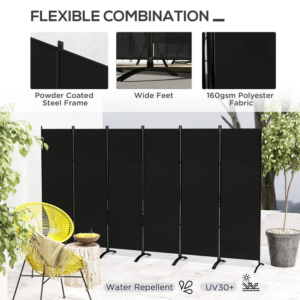 6 Panel Folding Room Divider, UV30+ Privacy Screen, Indoor Outdoor Privacy Panel with Stable Base, Black