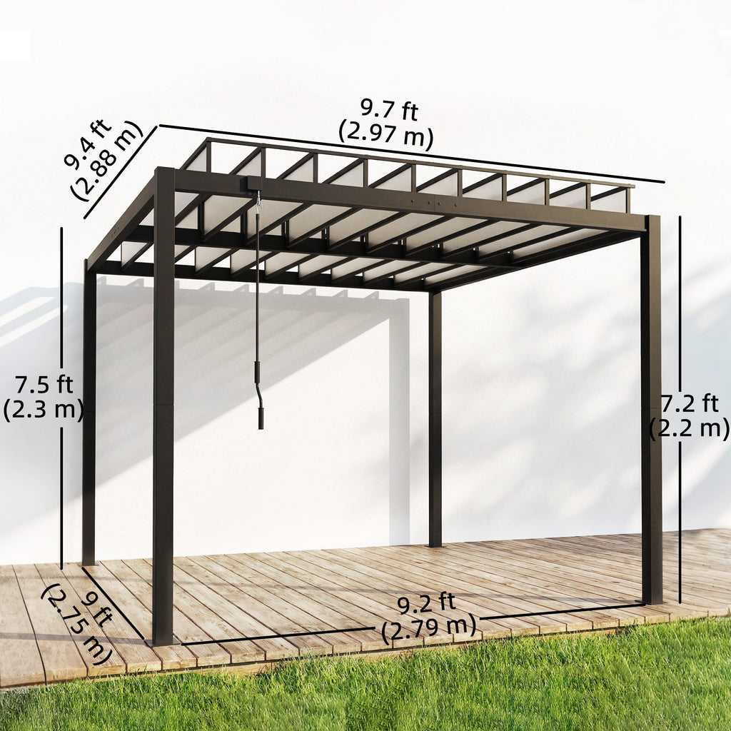 9.5 x 10 ft Louvered Pergola with PC Roof, Aluminium Outdoor Pergola Gazebo with Drainage Gutters, Handle, Clear