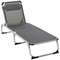 Folding Lounge Chair, Aluminum Frame Tanning Chair, Patio Lounger with Headrest, 5-Level Adjustable Backrest, Grey
