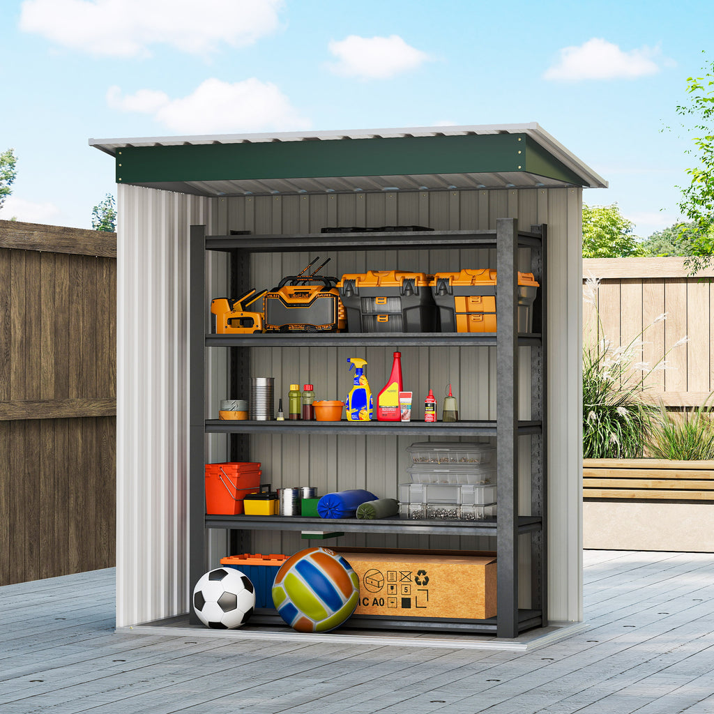 5 x 3 FT Outdoor Storage Shed with Sliding Door and Sloped Roof, Steel Frame Garden Shed Tool Equipment, Green