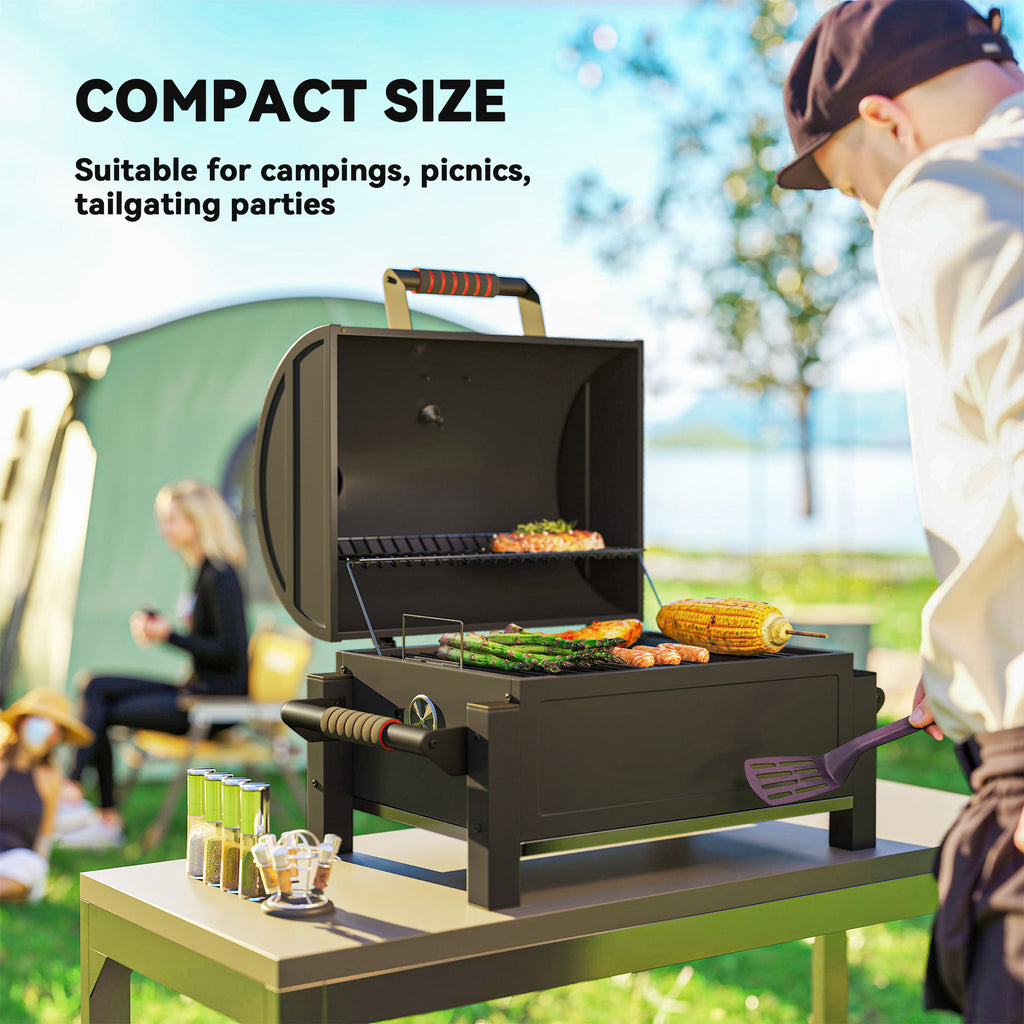 Tabletop Charcoal Smoker, Portable BBQ with Ash Catcher and Thermometer for Backyard, Camping, Picnic, Black